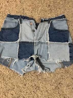 wild fable Patchwork Two-Tone Denim Shorts in Light & Dark Blue